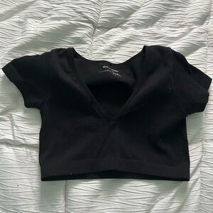 Garage Black Ribbed V-Neck Crop Top
